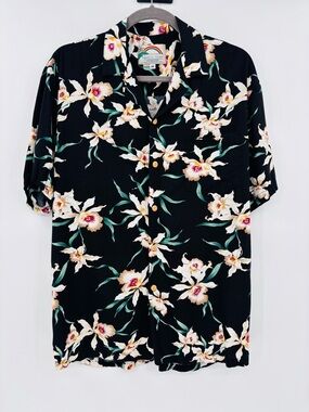 Paradise Found Star Orchid Black Iconic Magnum PI Tom Selleck Hawaiian Shirt